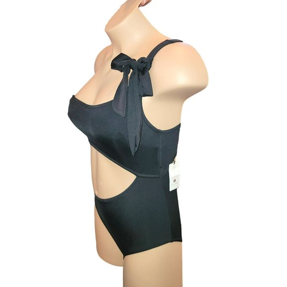 Shade & Shore Black Swimsuit Cheeky One Shoulder One Piece Bikini Medium Jj3400 - Picture 5 of 13